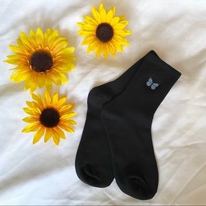 blue butterfly socks | black